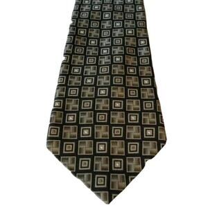 Burma Bibas Mens Tie 100% All Silk Multicolor Black Silver Geometric Classic